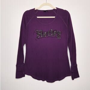 Y2k Harley Davidson McBling Beaded Thermal Long Sleeve Purple Womens Biker